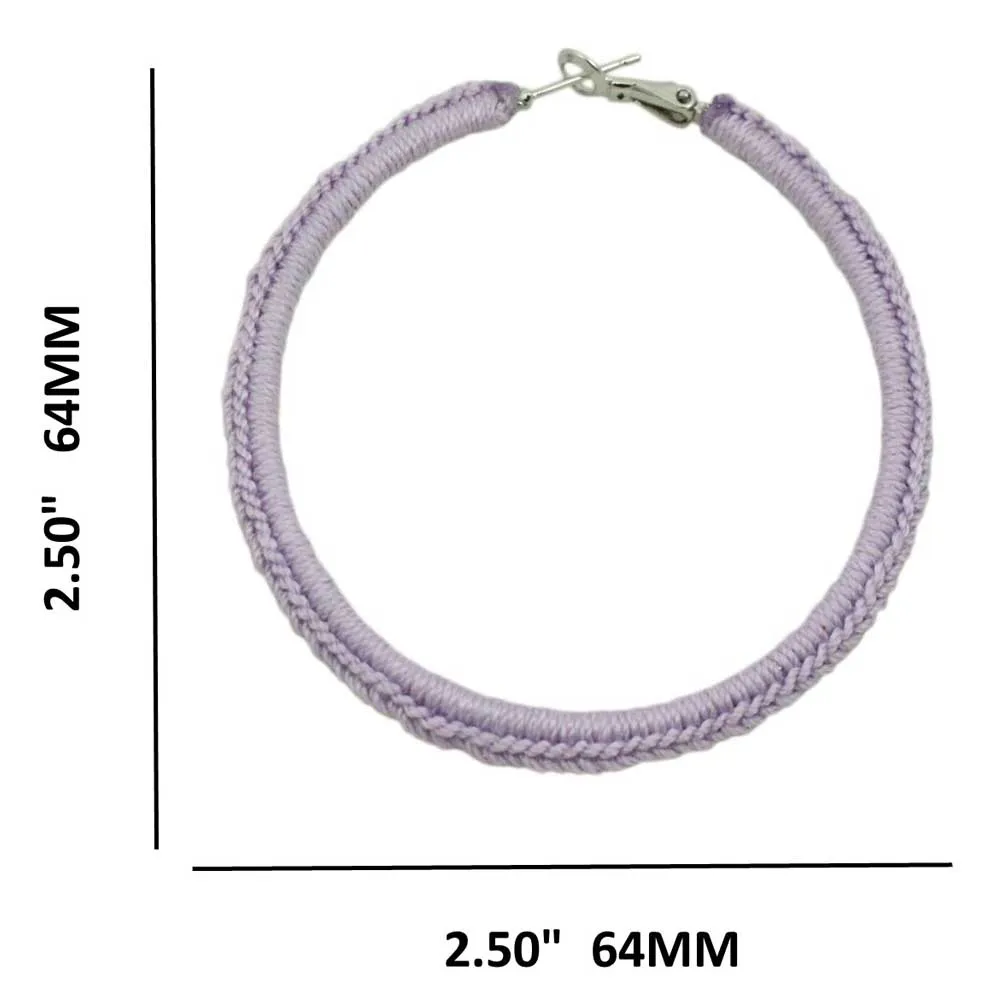 Large Lavender Purple Crochet Hoop Pierced Earring - STXE33