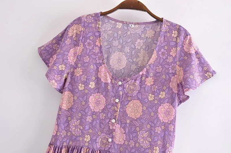 LAURA Boho Pure Cotton Floral Mini Dress