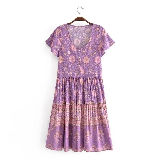 LAURA Boho Pure Cotton Floral Mini Dress