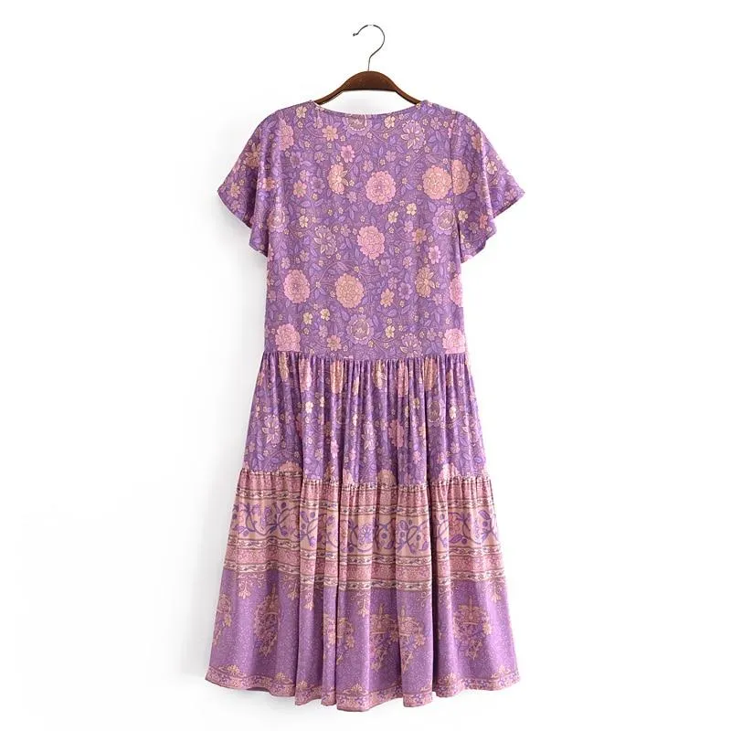 LAURA Boho Pure Cotton Floral Mini Dress