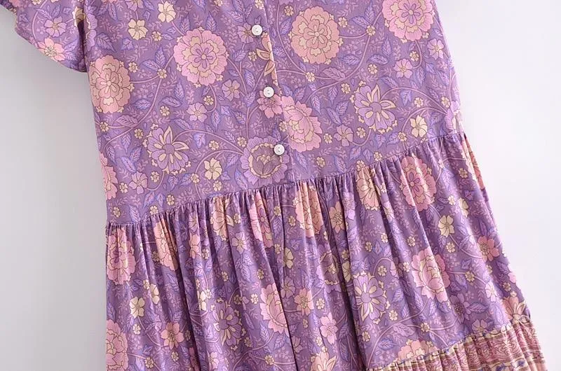 LAURA Boho Pure Cotton Floral Mini Dress