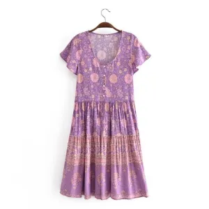 LAURA Boho Pure Cotton Floral Mini Dress