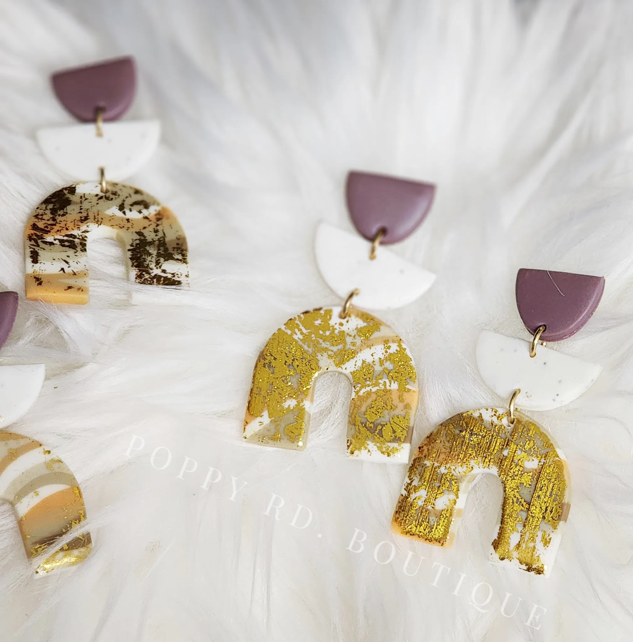 Lavender and Gold Clay Earring set *