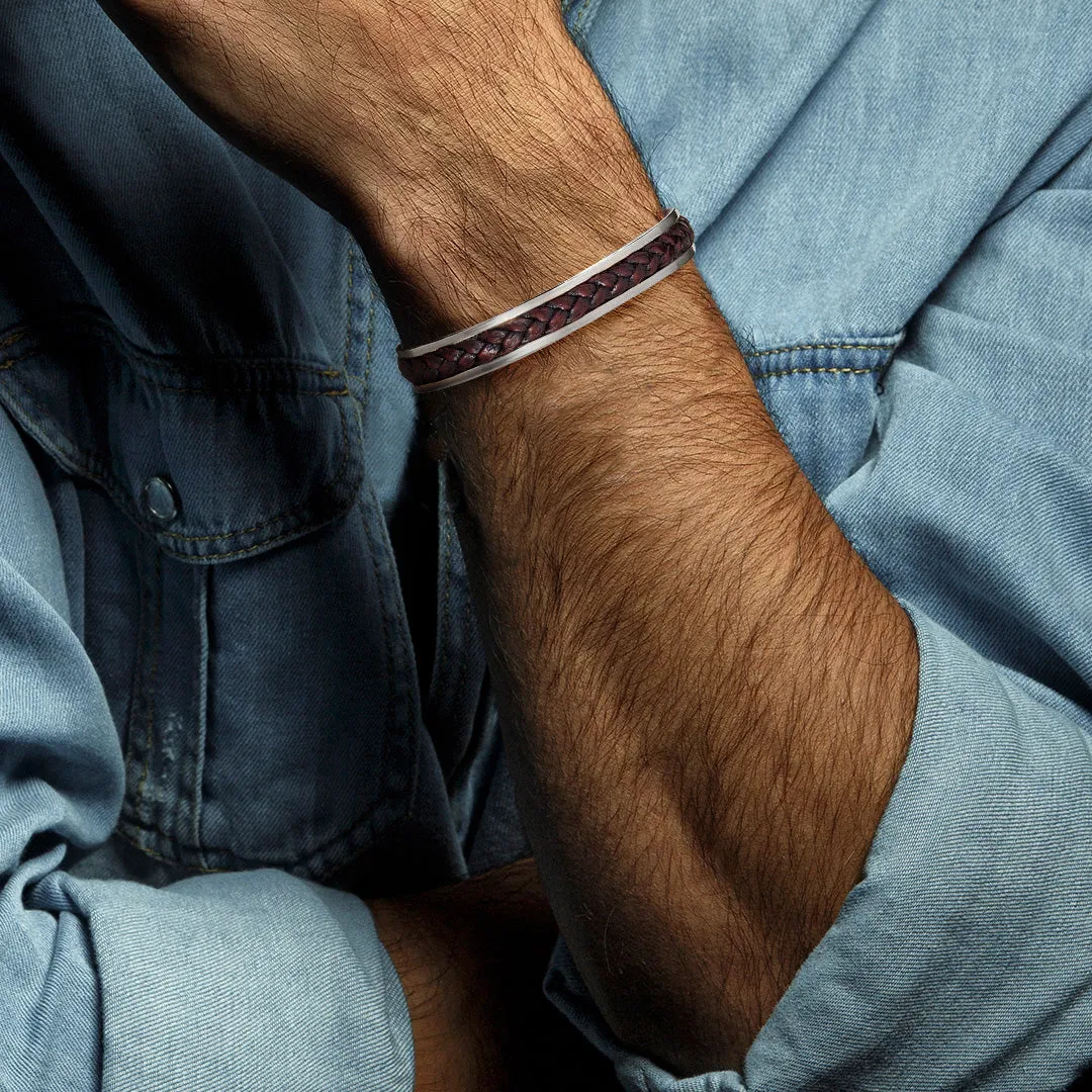 Leather Adjustable Cuff Sterling Silver Bracelet
