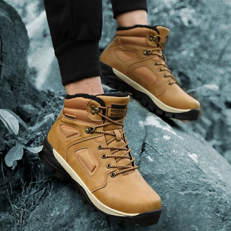 Leather Winter Men Boots Waterproof Warm Fur Snow Boots Men Outdoor Winter Work Casual Shoes Military Combat Ankle Boots