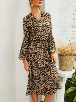 Leopard Long-sleeved Mid-length Dress