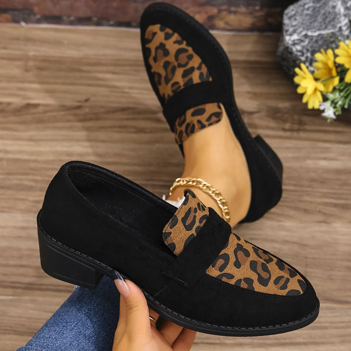 Leopard Point Toe Flat Slip-Ons