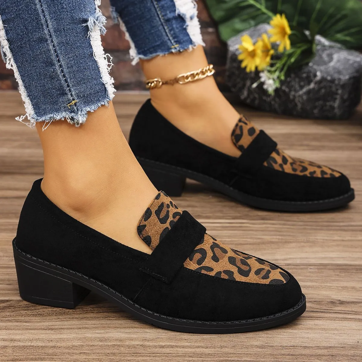 Leopard Point Toe Flat Slip-Ons