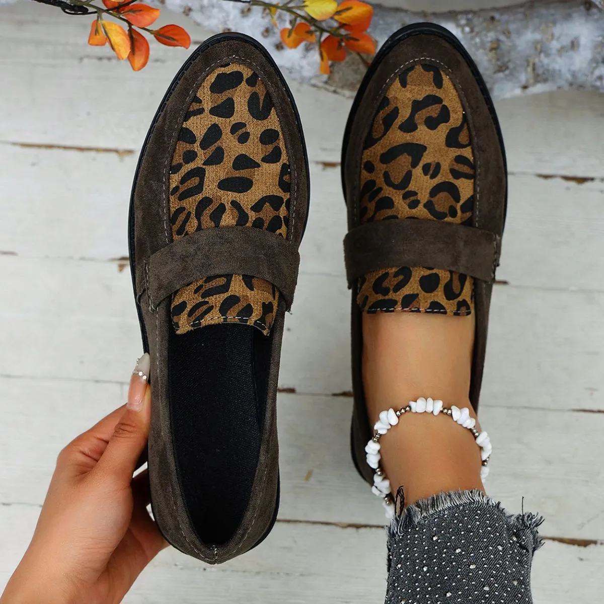 Leopard Point Toe Flat Slip-Ons