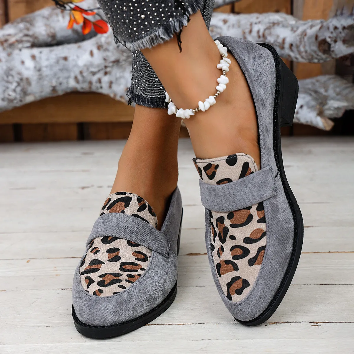 Leopard Point Toe Flat Slip-Ons