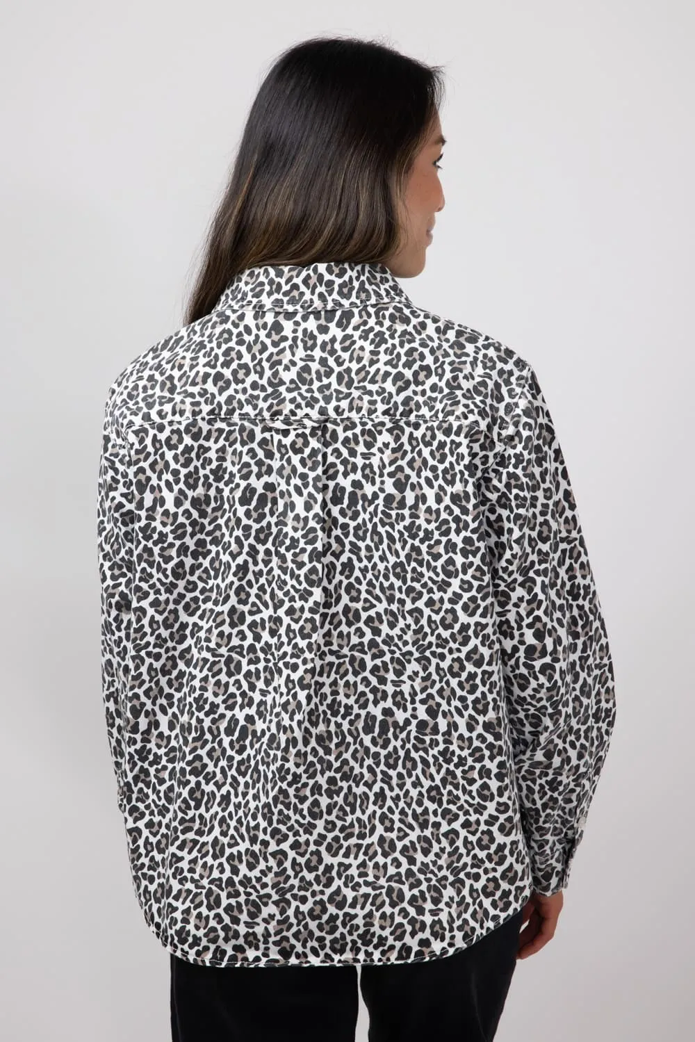 Leopard Print Button Up Shirt for Women in White/Brown | MAT3036-LEOPARD