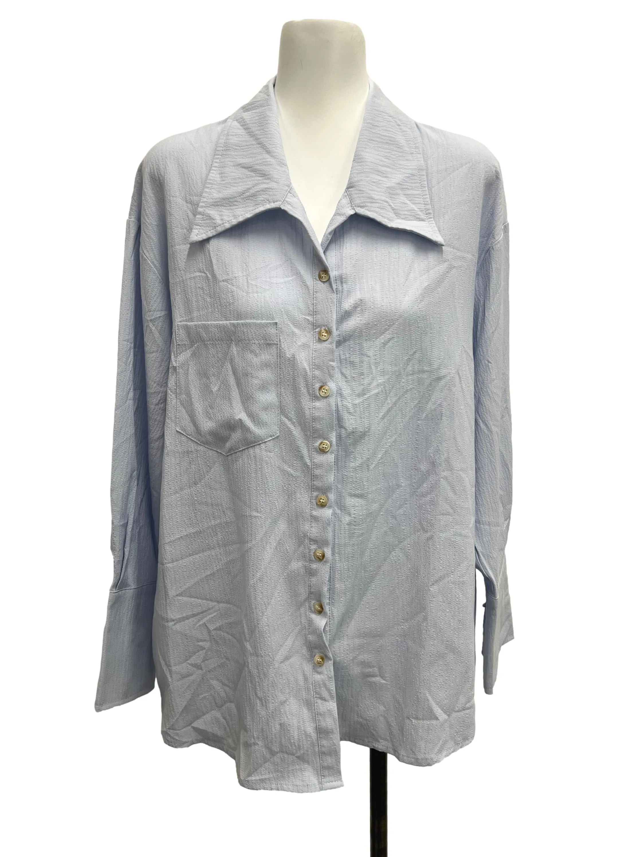 Light Baby Blue Button Down Blouse TEM