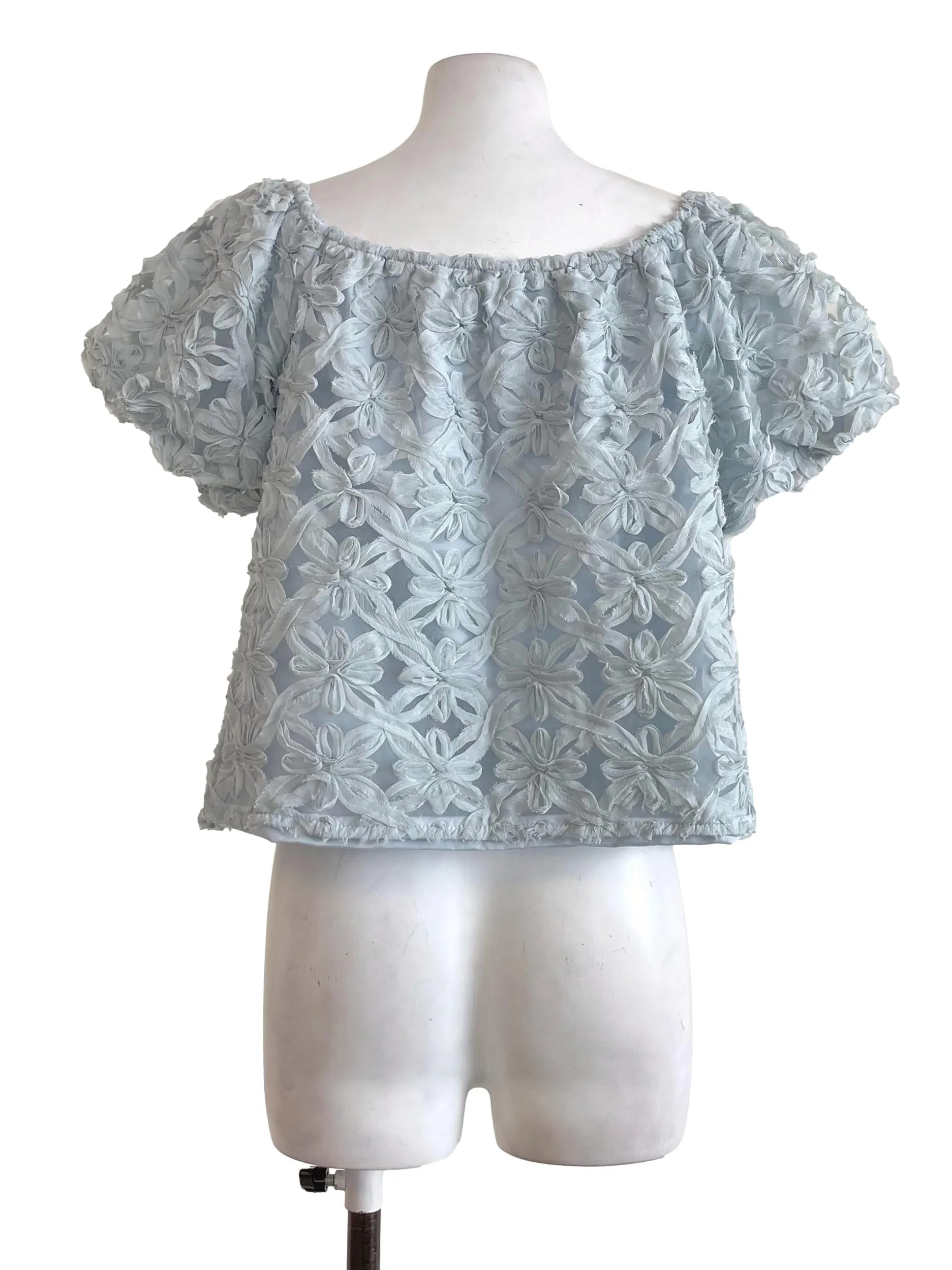 Light Blue Floral Mesh Top