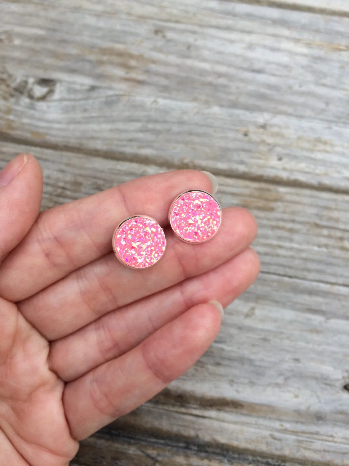 Light Pink Druzy Earrings