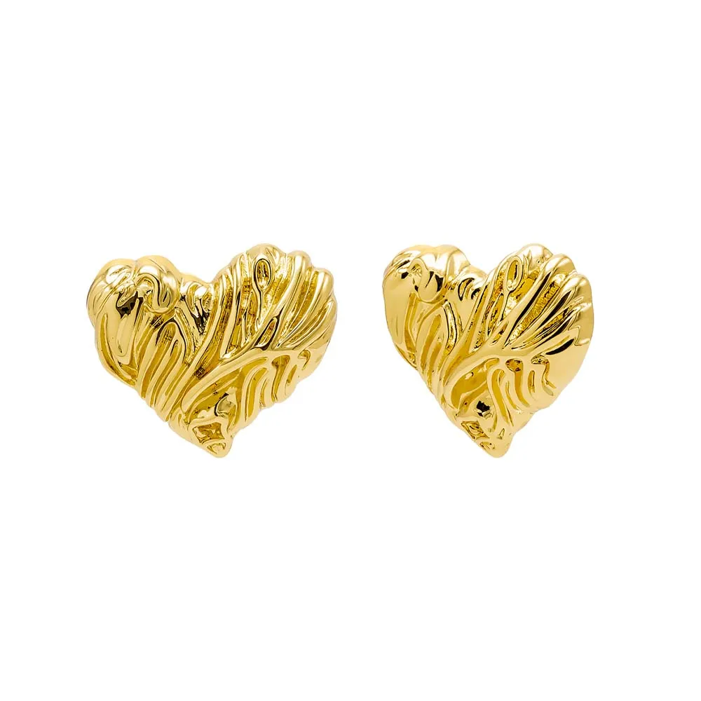 Lined Polished X Ribbed Heart Stud Earring