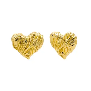 Lined Polished X Ribbed Heart Stud Earring