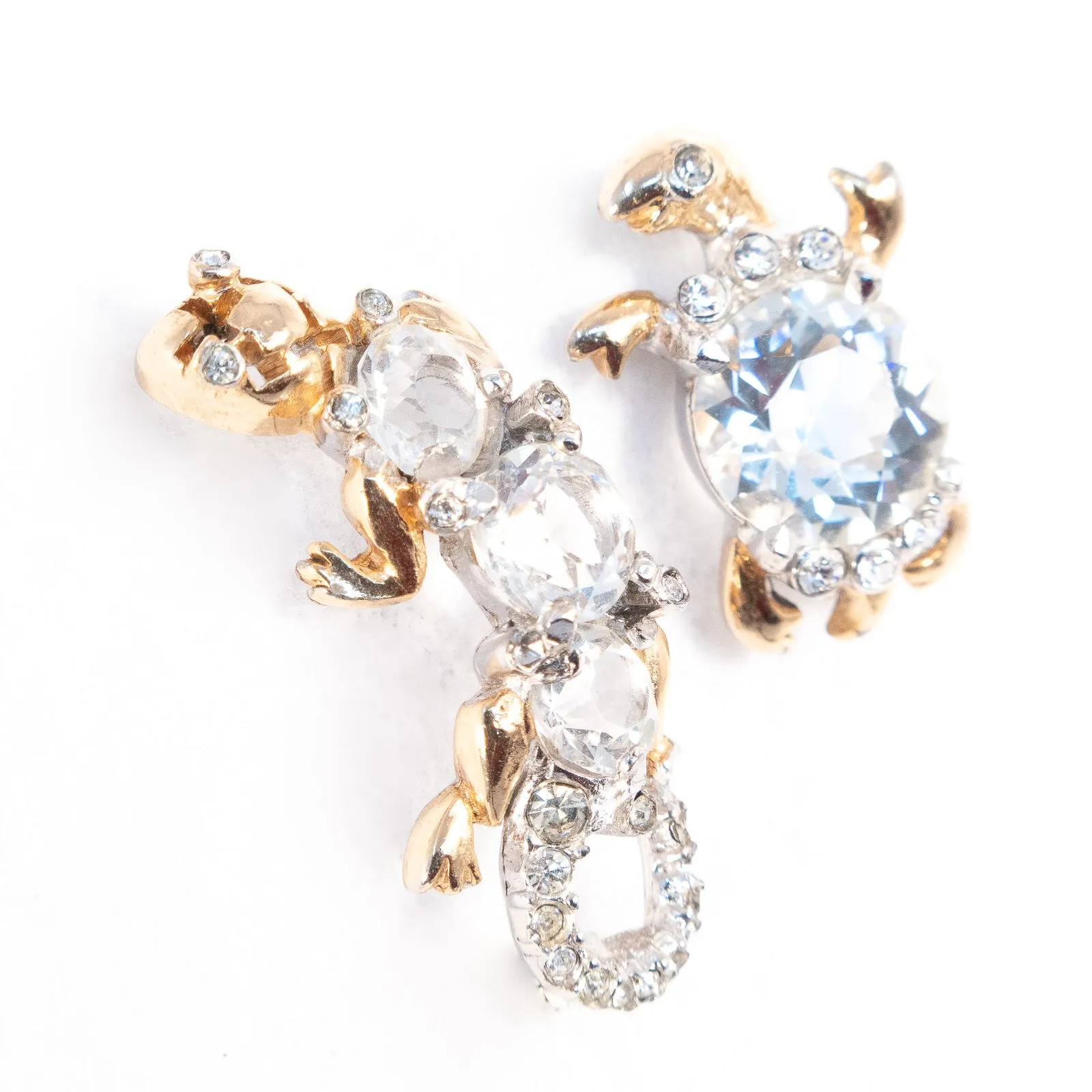 Lizard and Turtle Rhinestone Brooches