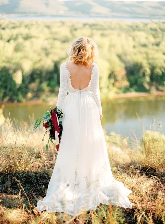 Long Sleeve Backless Wedding Dresses, Lace Wedding Dresses, Country Wedding Dresses, Wedding Dresses, WD0091