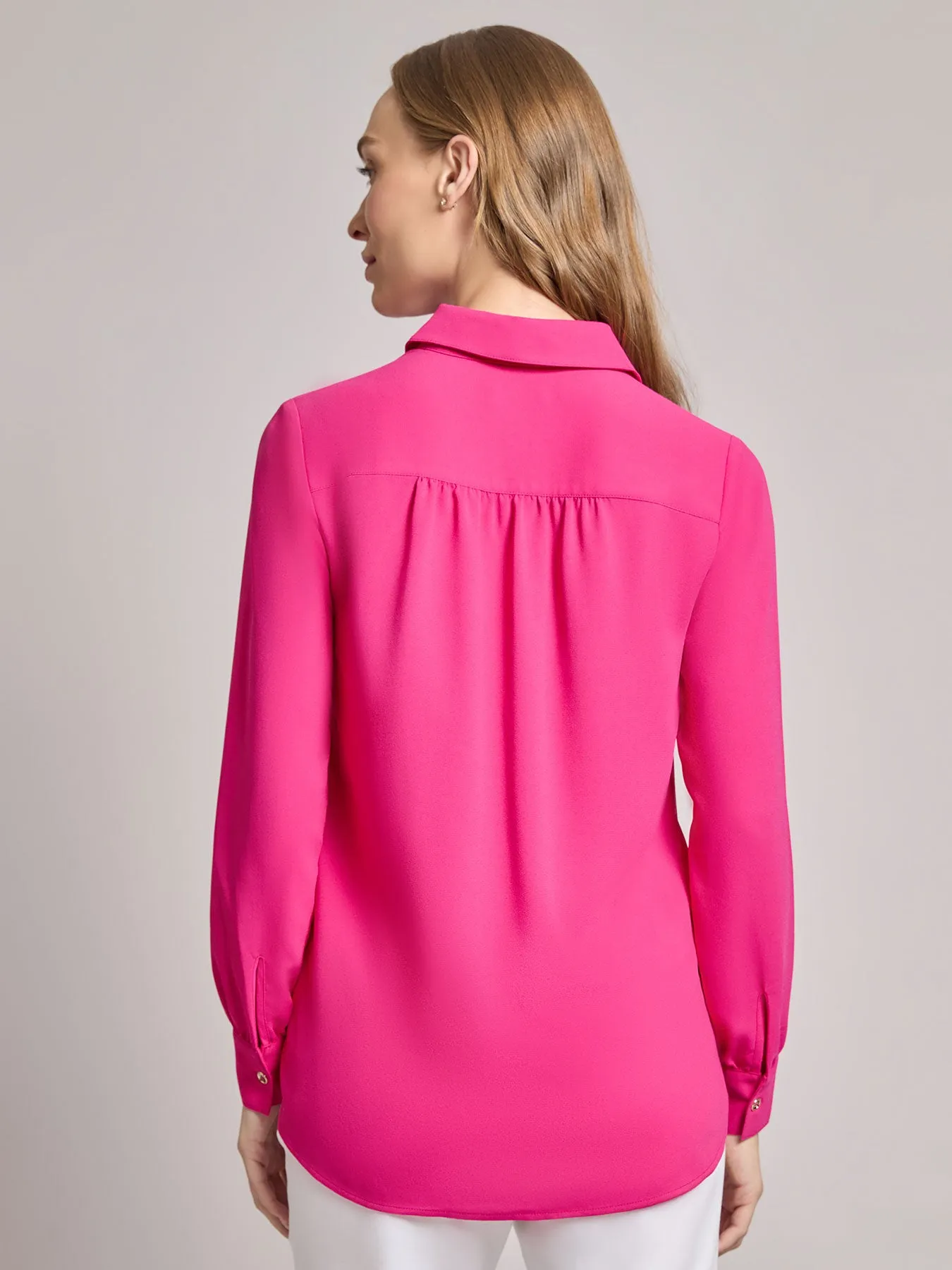 Long Sleeve Collared Popover Blouse, Jasper Crepe