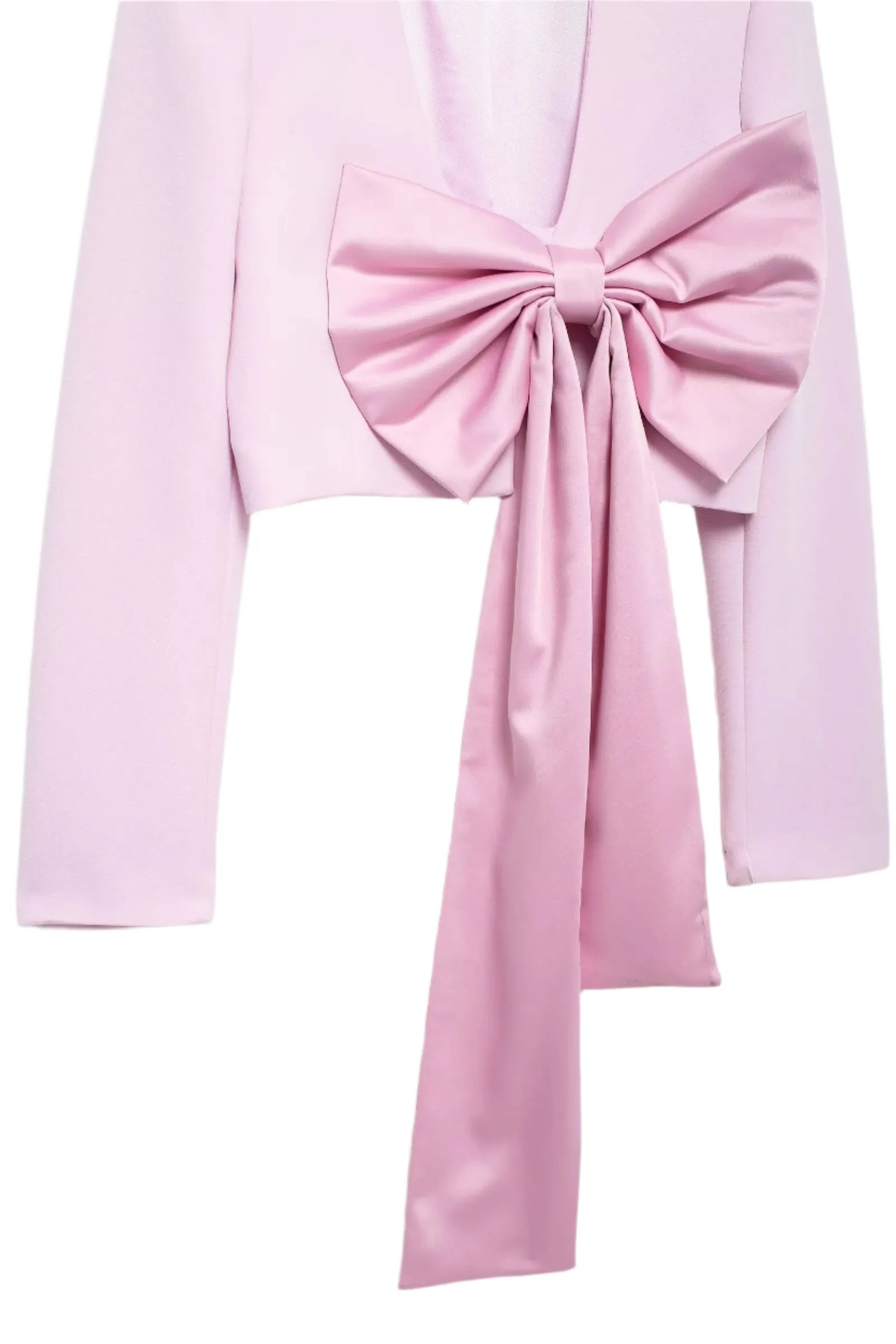 Long Sleeve Deep V Bow Cropped Blouse