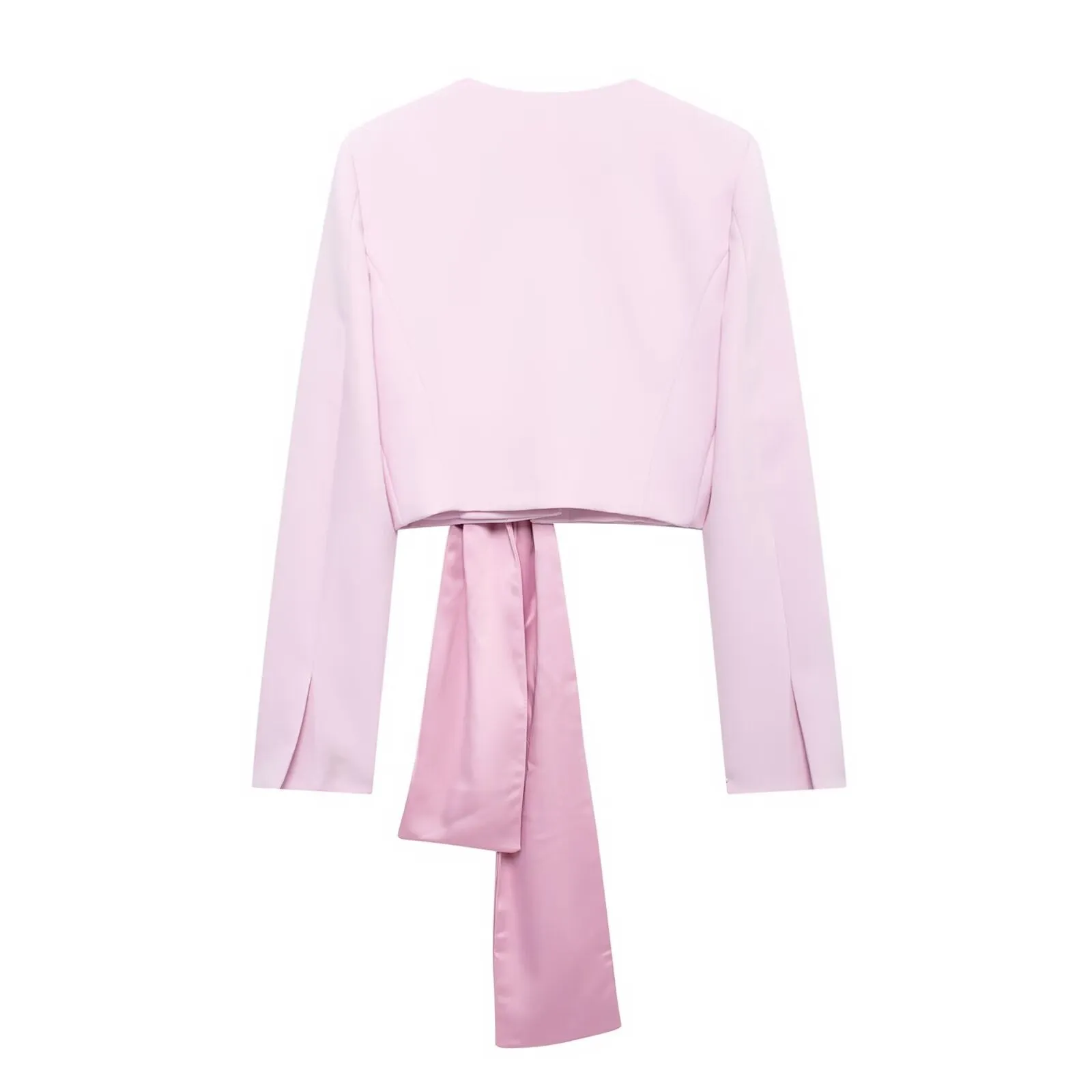 Long Sleeve Deep V Bow Cropped Blouse