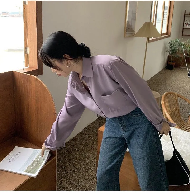 Long Sleeve Elegant Purple Office Blouse Shirts