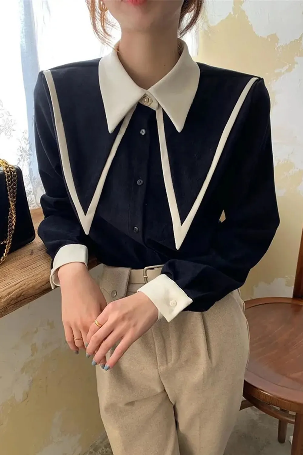 Long Sleeve Elegant Turn Down Collar Office Blouse Shirts