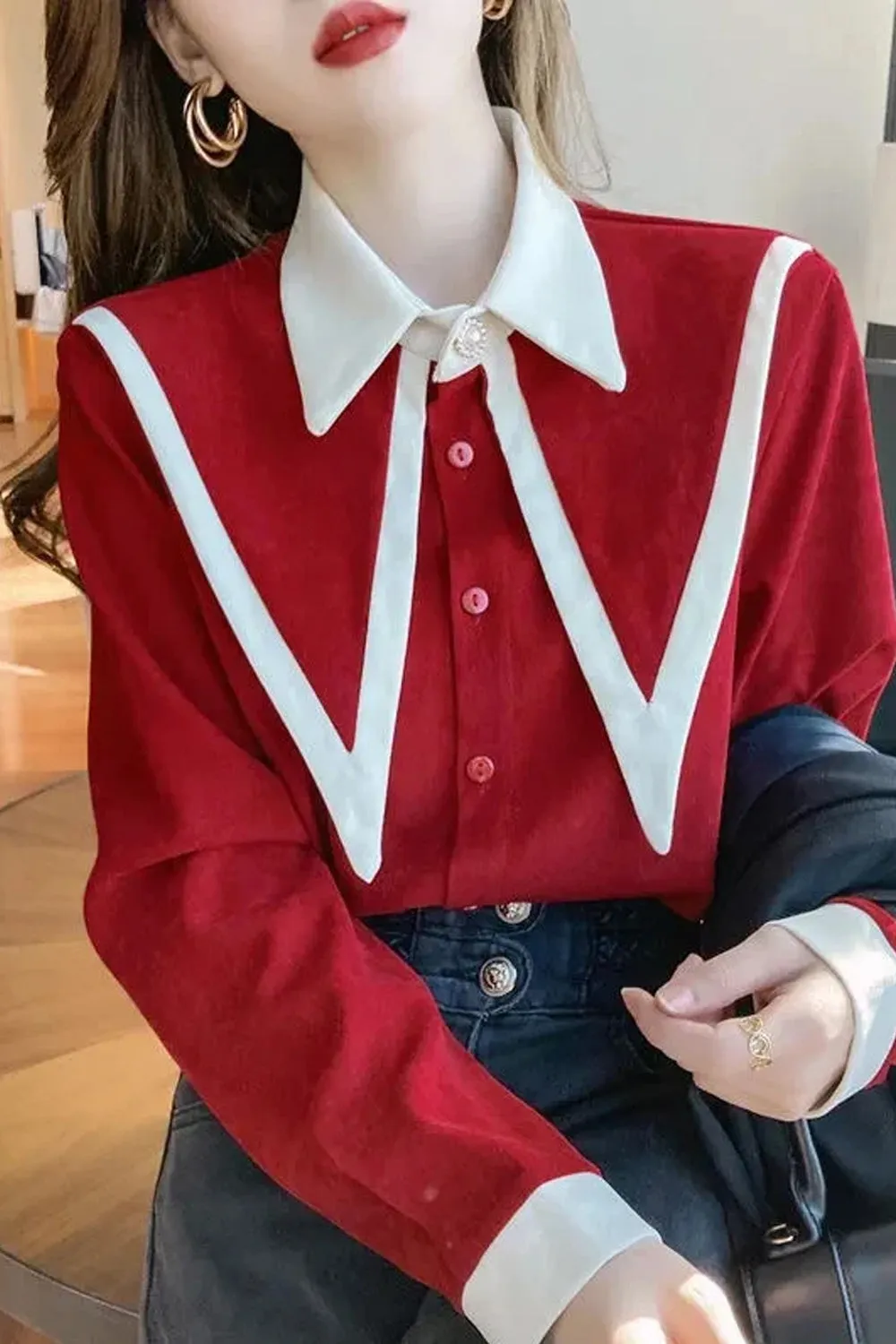 Long Sleeve Elegant Turn Down Collar Office Blouse Shirts