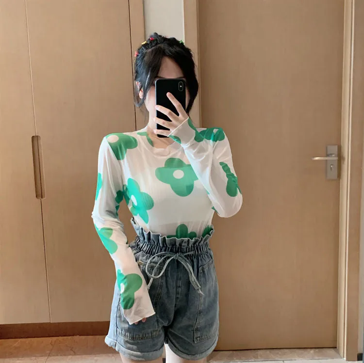Long Sleeve Kawaii Daisy Mesh Style Shirt