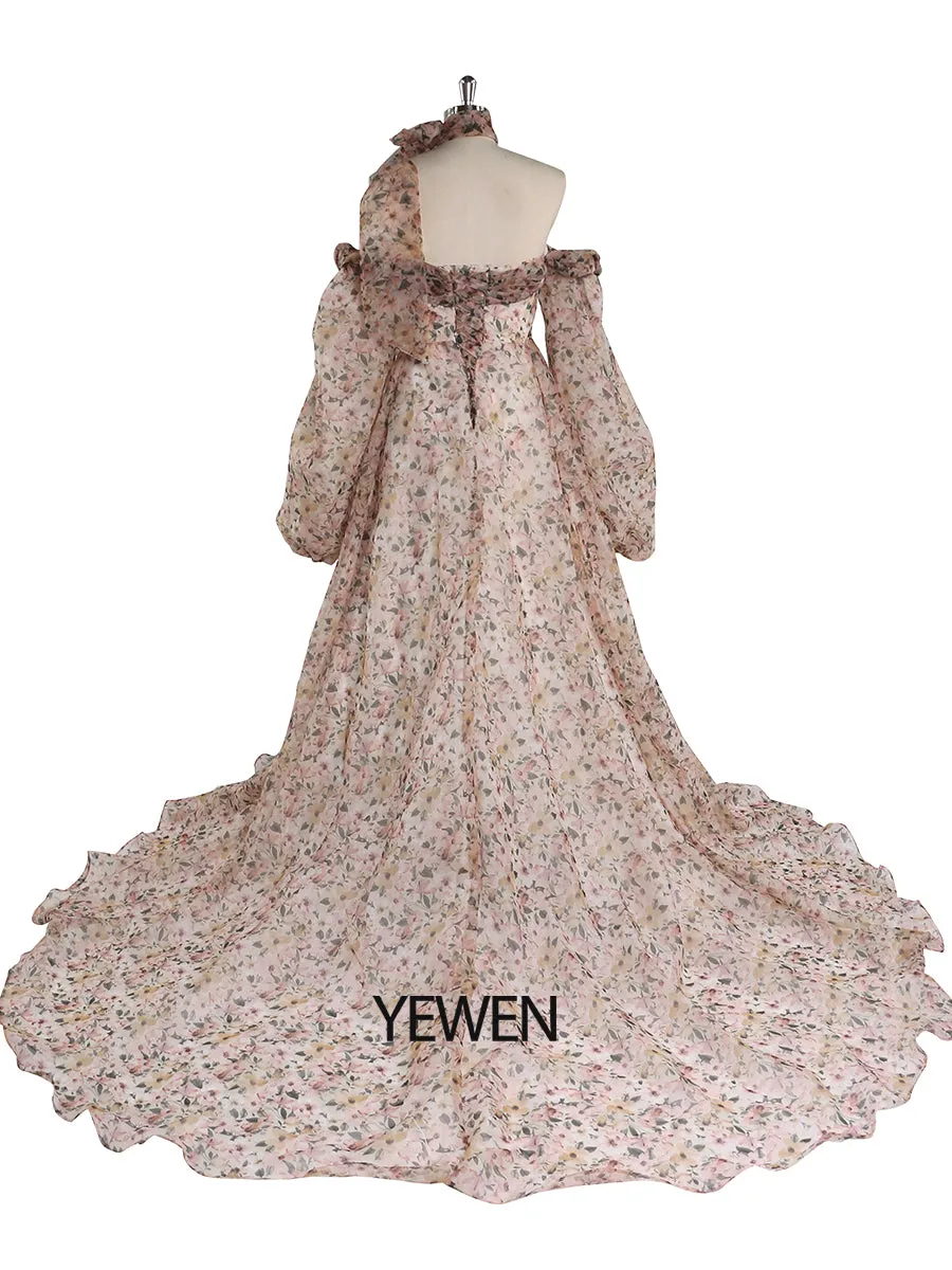 Long Sleeve Magical Soft Organza Printing Boho Prom Dress for Special Moments Photo Shoots Dress YEWEN YW220831