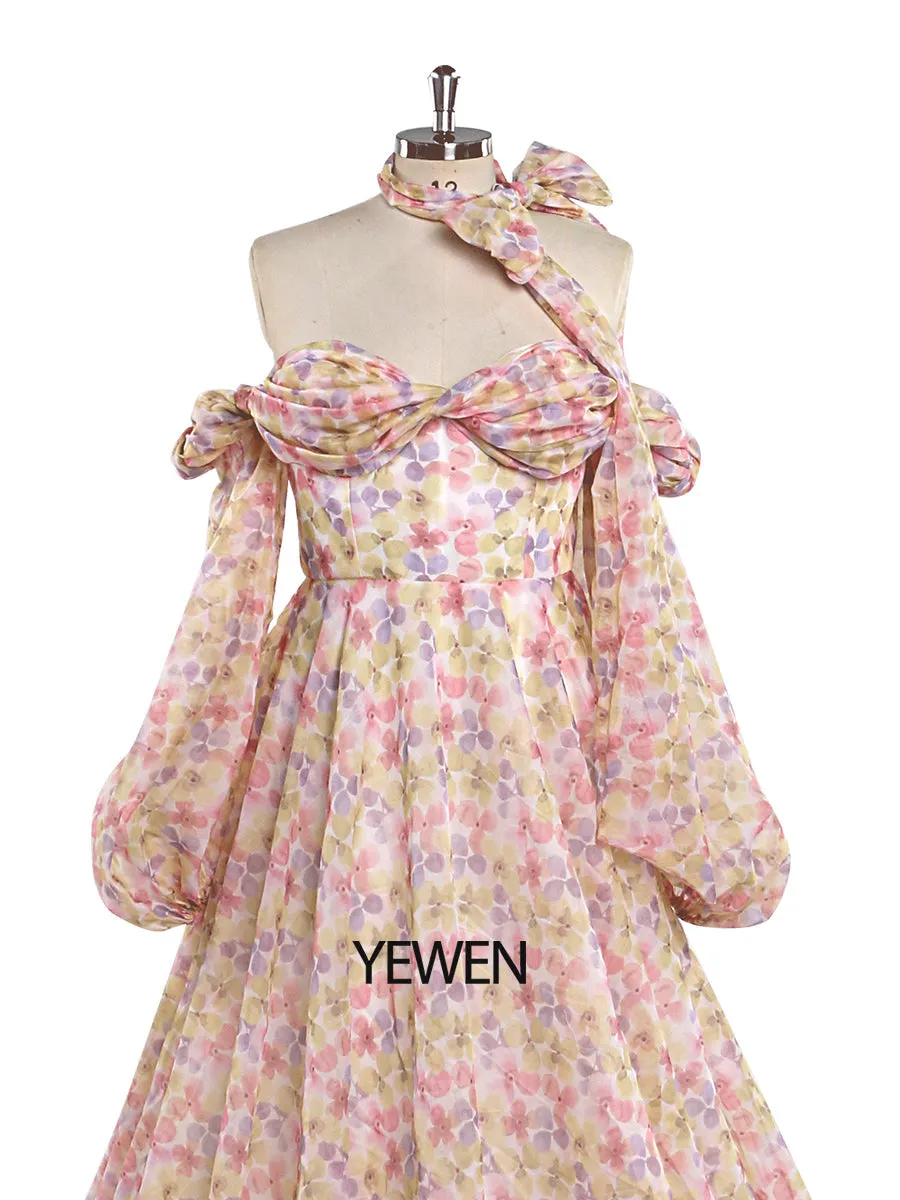 Long Sleeve Magical Soft Organza Printing Boho Prom Dress for Special Moments Photo Shoots Dress YEWEN YW220831
