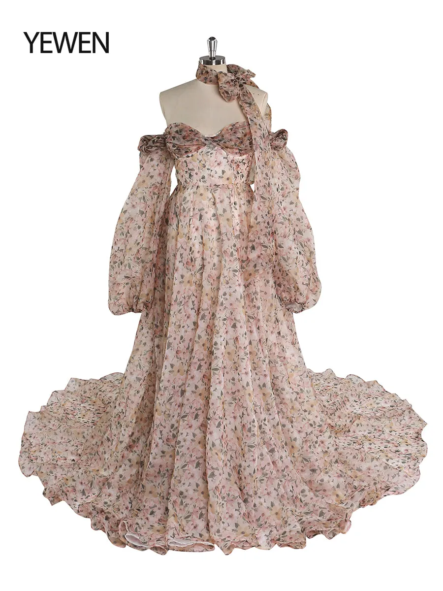 Long Sleeve Magical Soft Organza Printing Boho Prom Dress for Special Moments Photo Shoots Dress YEWEN YW220831