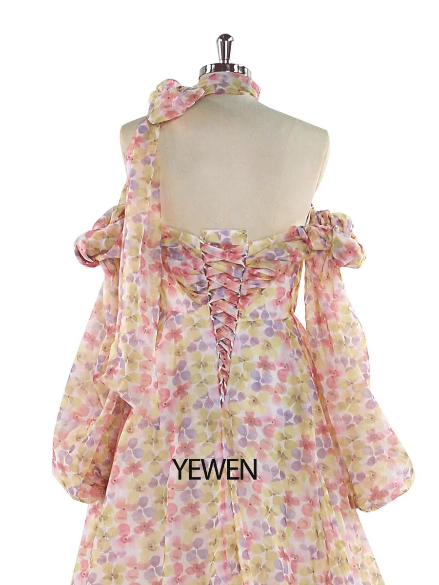 Long Sleeve Magical Soft Organza Printing Boho Prom Dress for Special Moments Photo Shoots Dress YEWEN YW220831