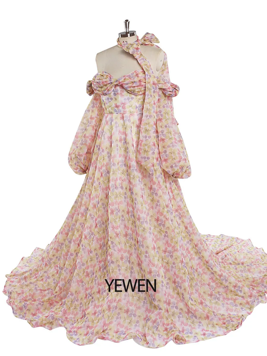 Long Sleeve Magical Soft Organza Printing Boho Prom Dress for Special Moments Photo Shoots Dress YEWEN YW220831