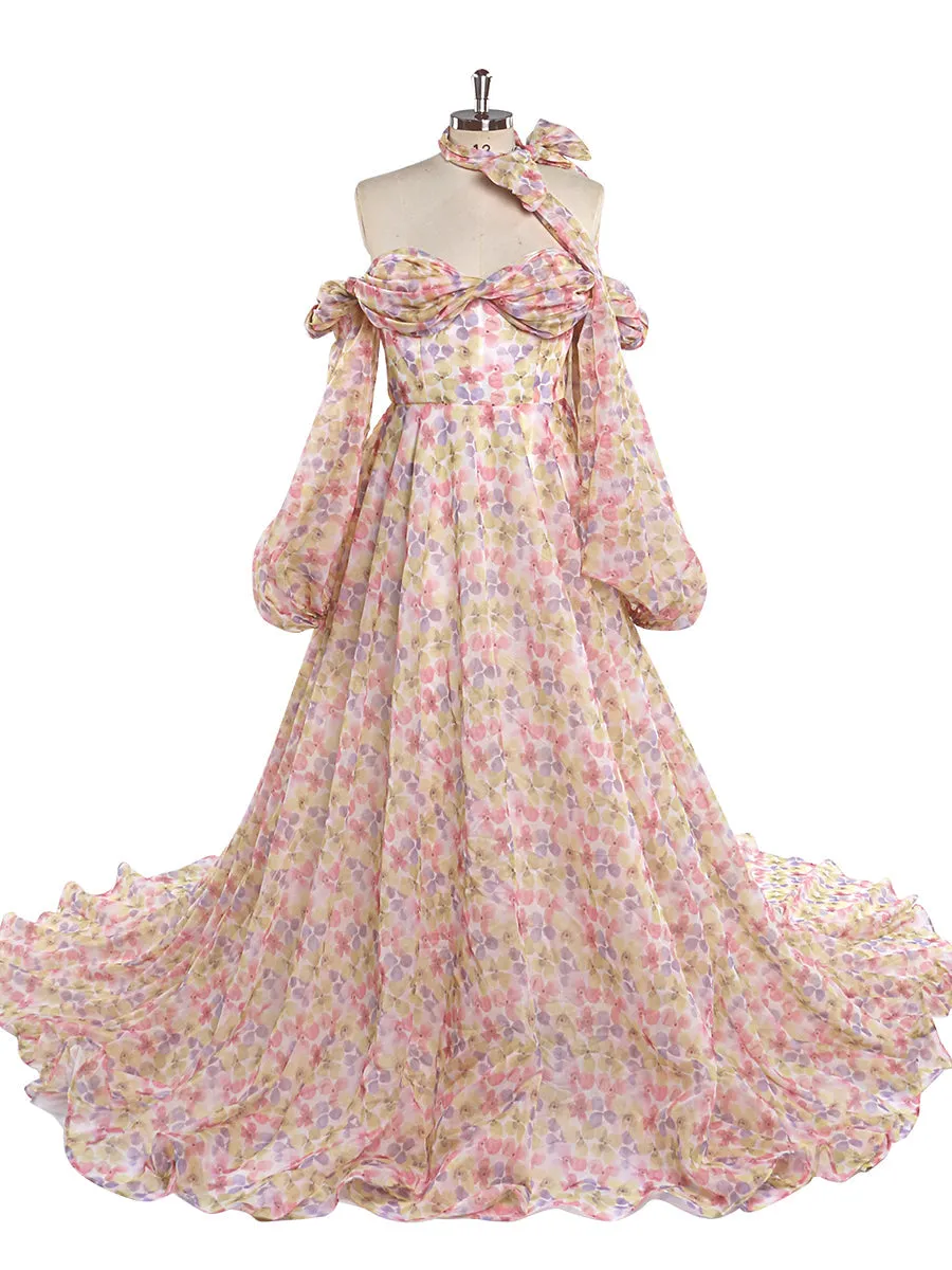 Long Sleeve Magical Soft Organza Printing Boho Prom Dress for Special Moments Photo Shoots Dress YEWEN YW220831