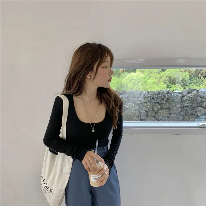 Long Sleeve Square Collar Sexy Shirt