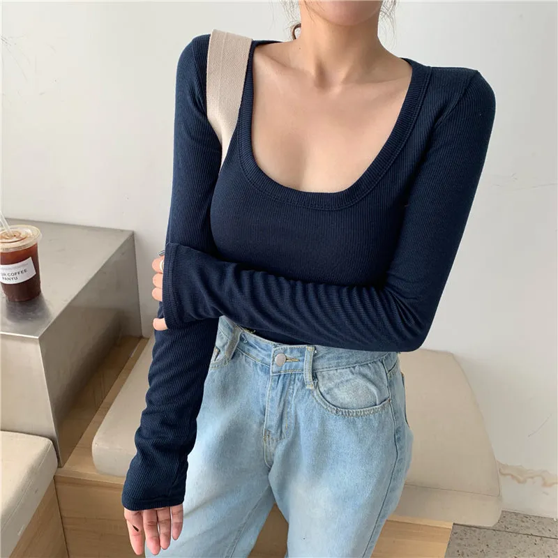 Long Sleeve Square Collar Sexy Shirt