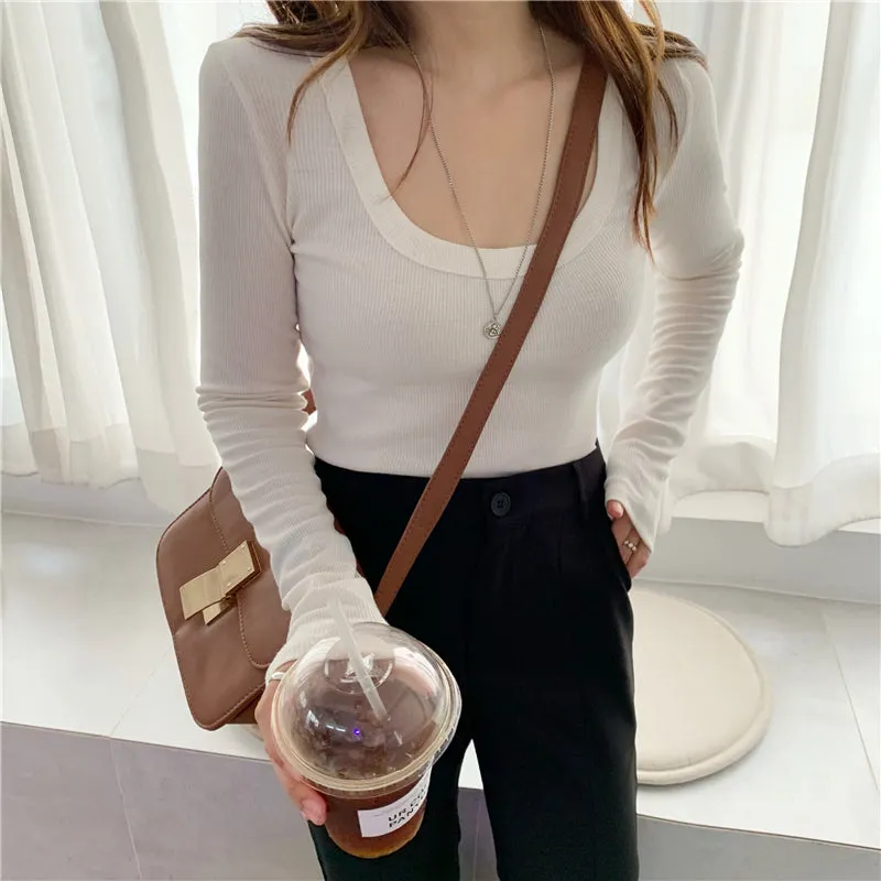Long Sleeve Square Collar Sexy Shirt