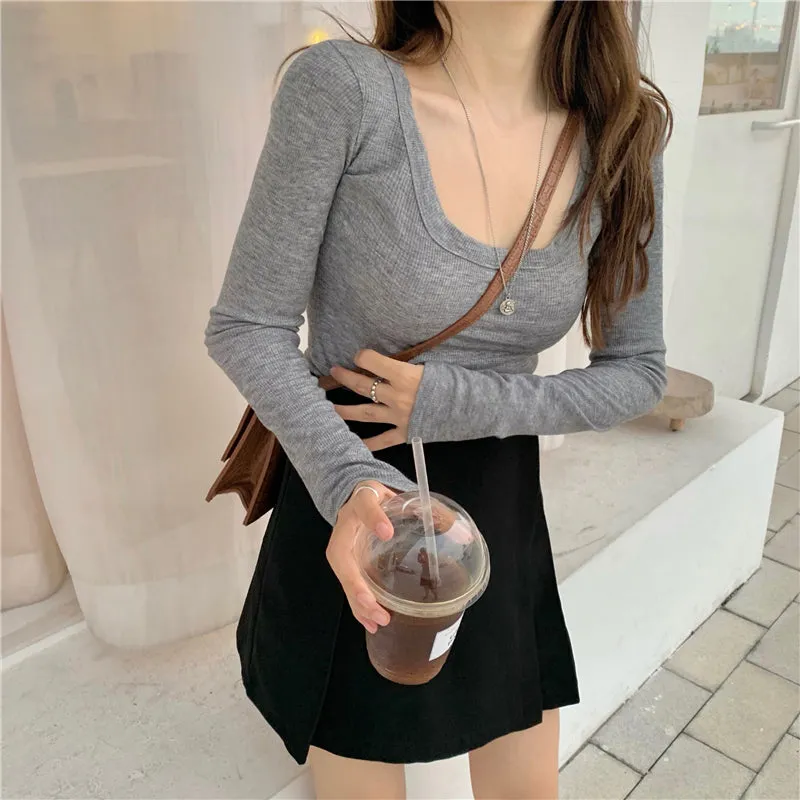 Long Sleeve Square Collar Sexy Shirt