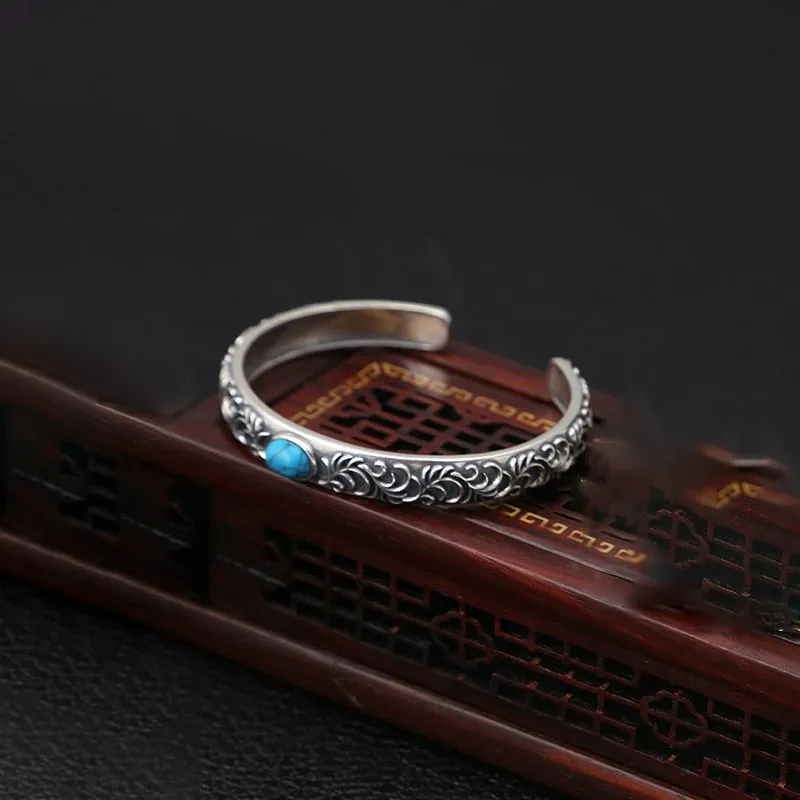 Lotus Flower Cuff Bracelet Vintage Silver For Women Jewelry