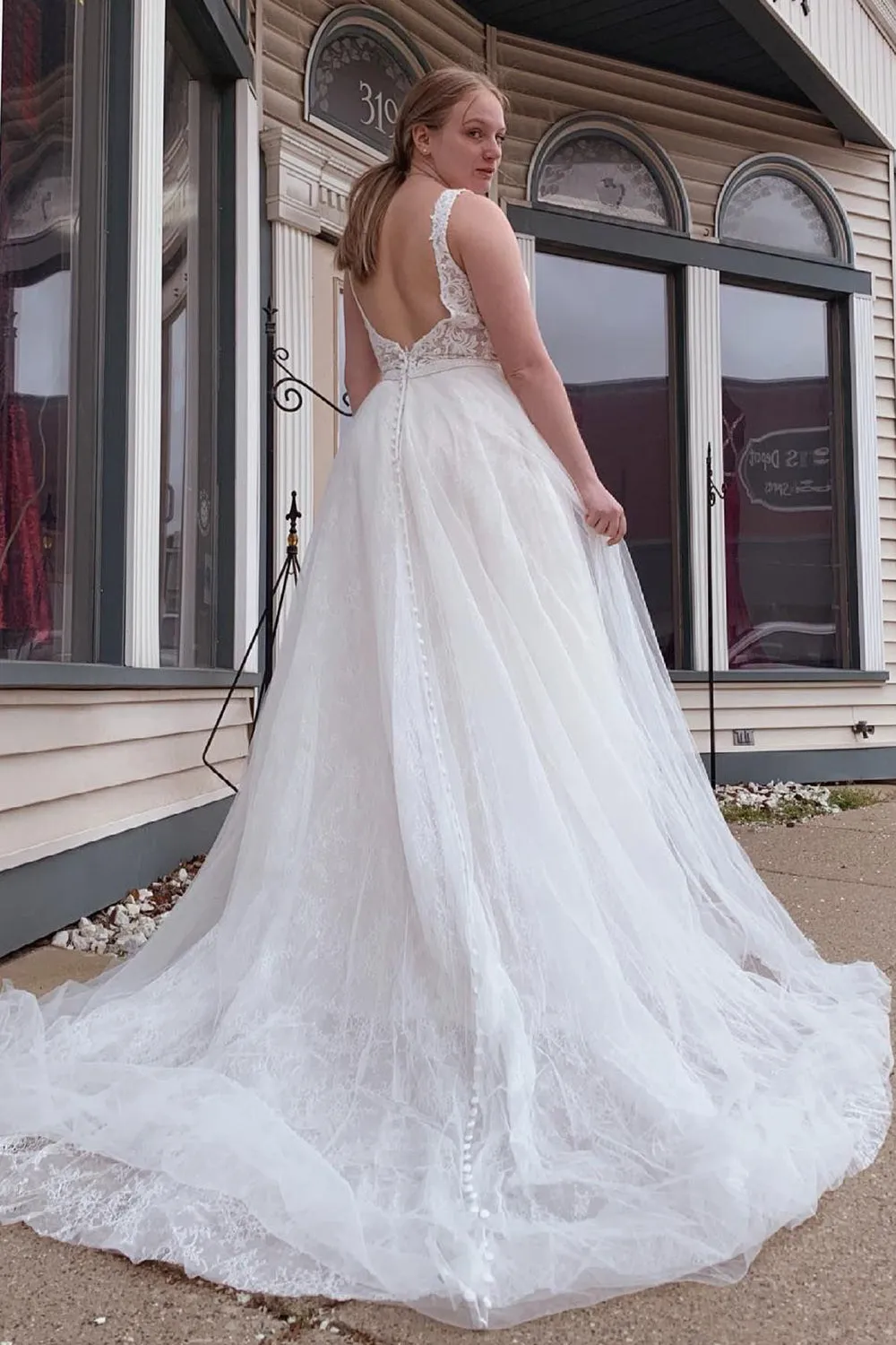 Louisa | A-Line Tulle White Long Wedding Dress with Beading