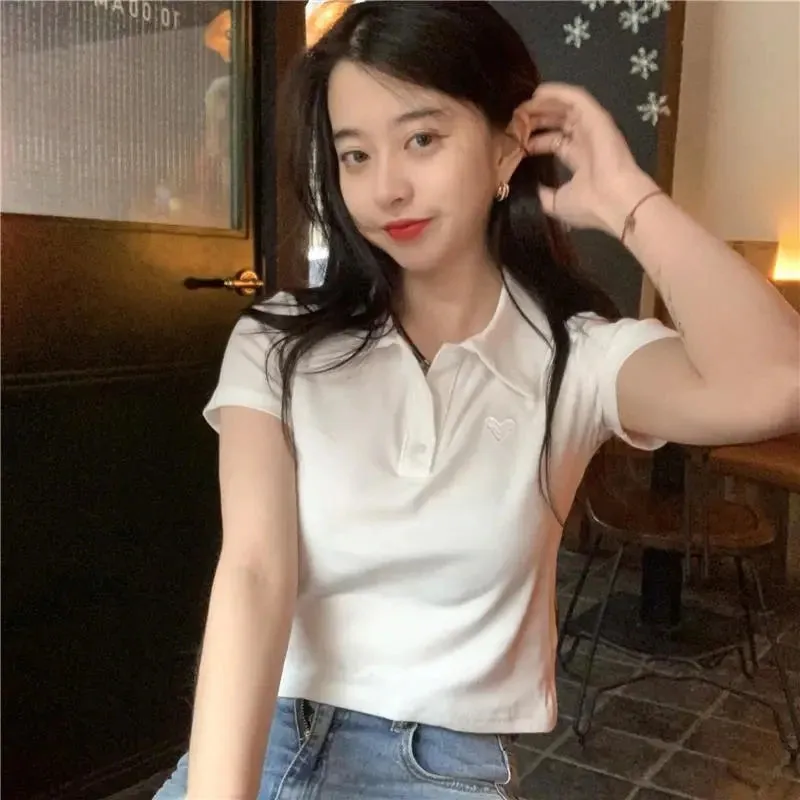 Love Embroidery Collar Crop Tops