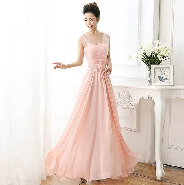 Lovely Tulle And Chiffon V neck A-line Bridesmaid Floor Length Dress