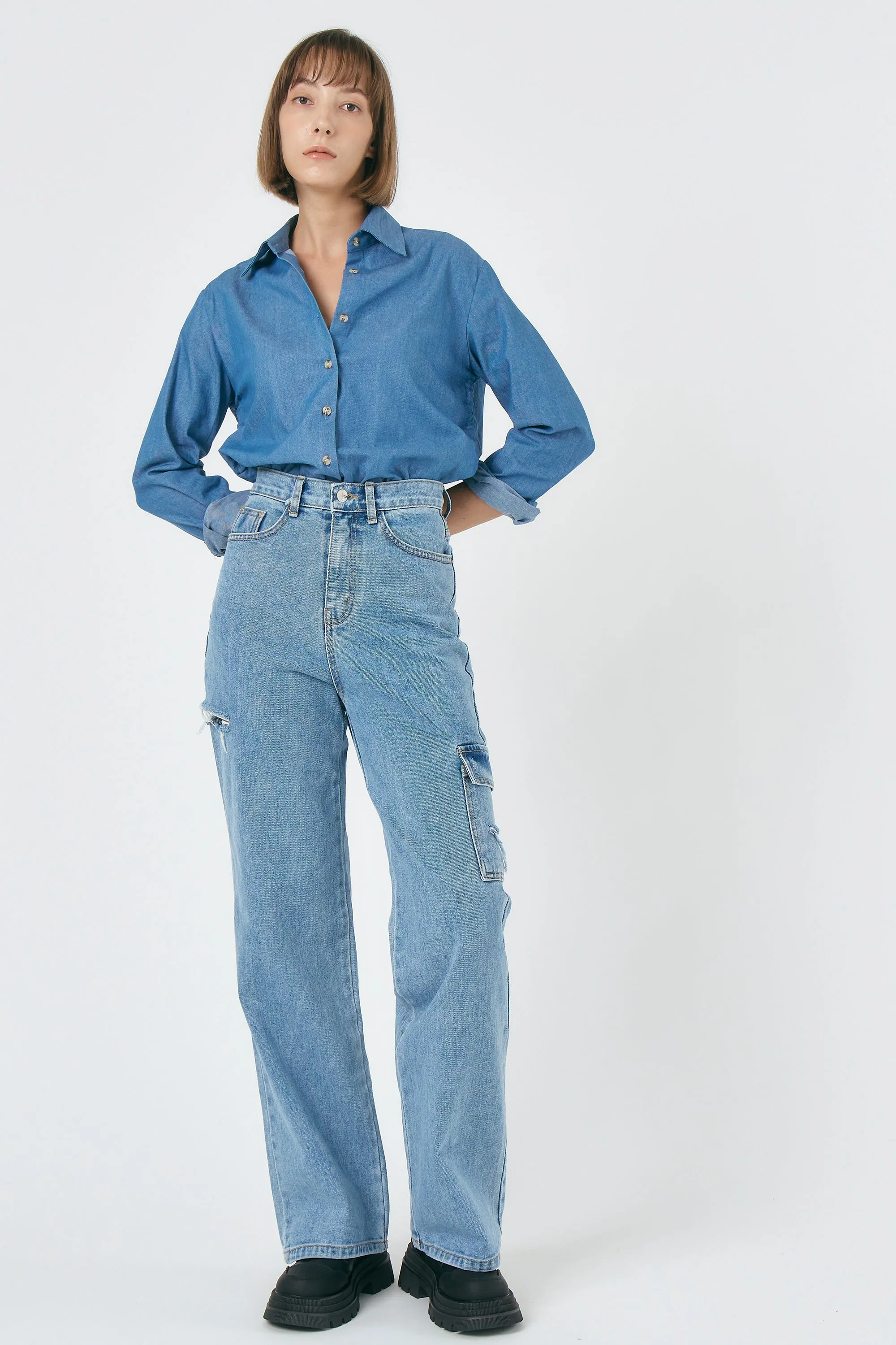 Luna Ruched Denim Shirt