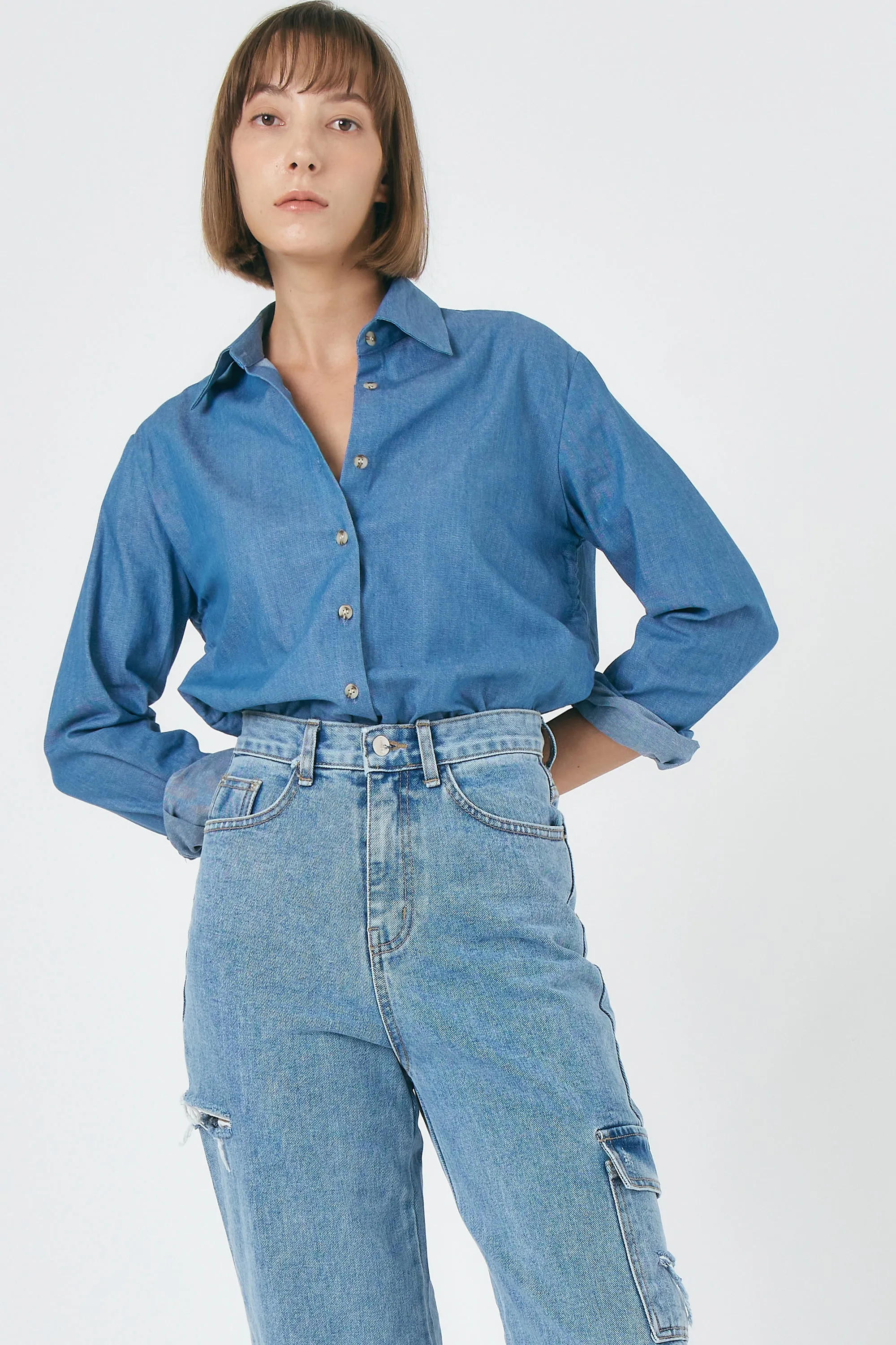 Luna Ruched Denim Shirt