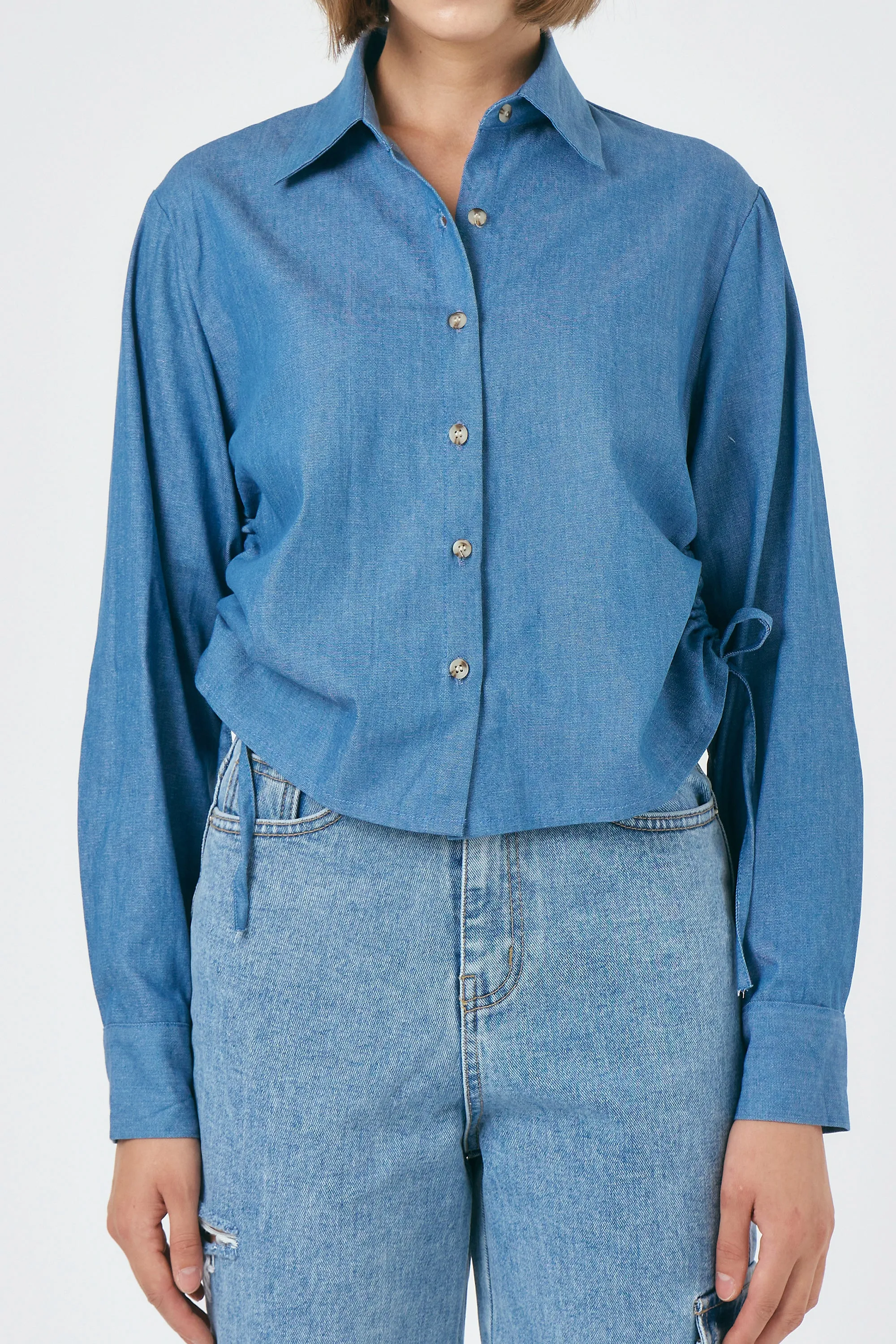 Luna Ruched Denim Shirt