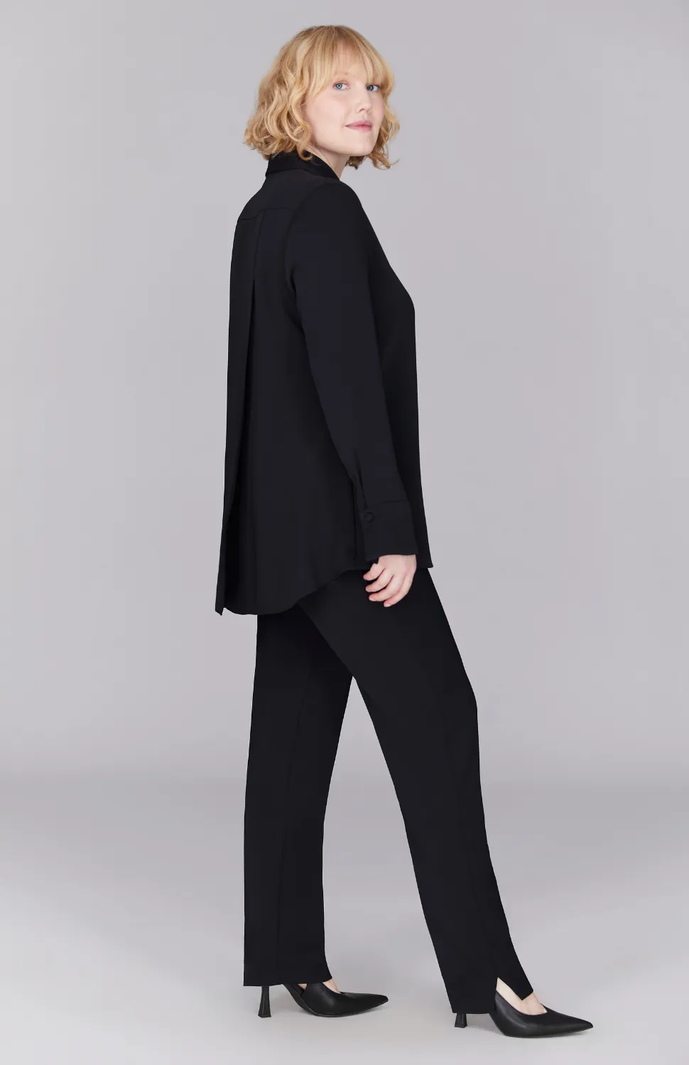 Lustrous Crepe Back Overlap Shirt