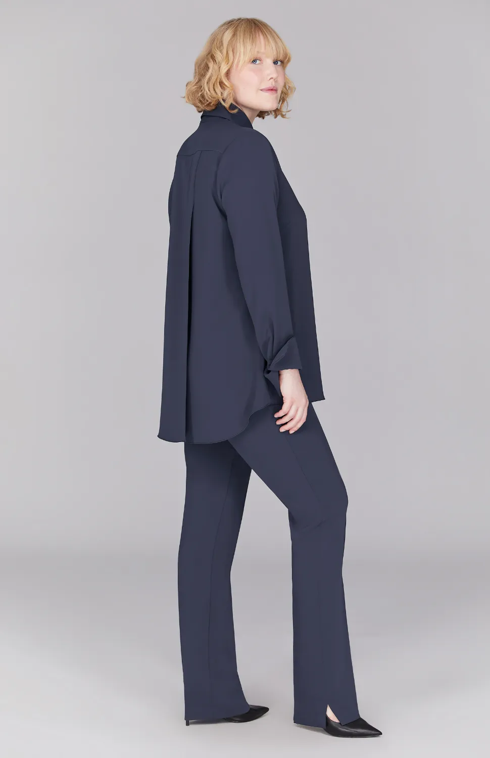 Lustrous Crepe Back Overlap Shirt
