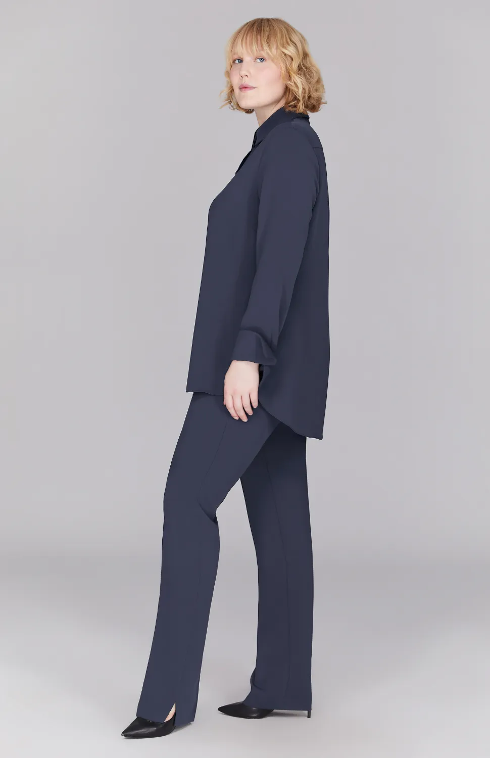 Lustrous Crepe Back Overlap Shirt