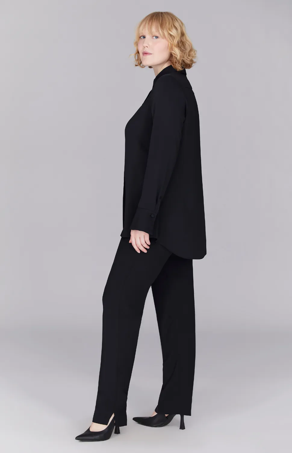 Lustrous Crepe Back Overlap Shirt